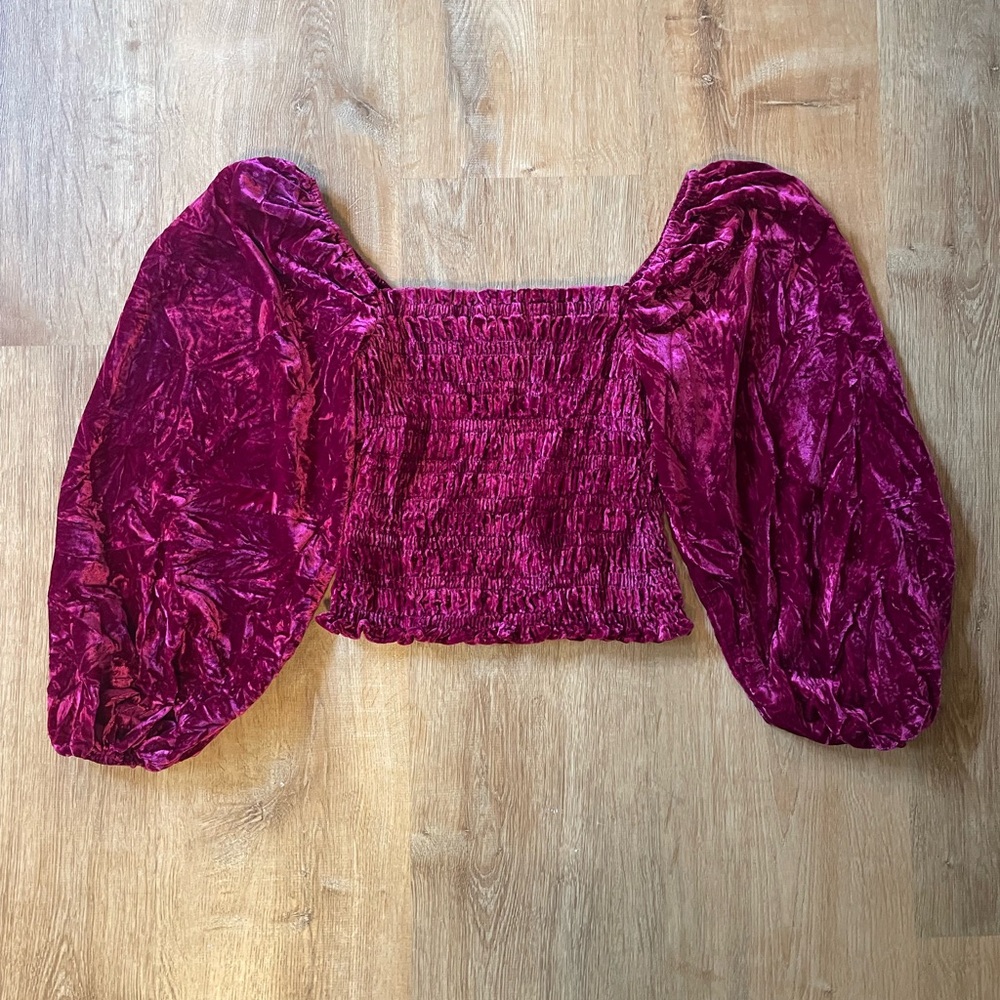 Anthropologie Puff Sleeve Velvet Blouse - Picture 4 of 11
